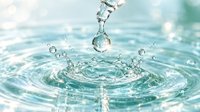 ガラスのスポイトの先から、澄んだ水面に一滴が落ちて小さな波紋が広がる